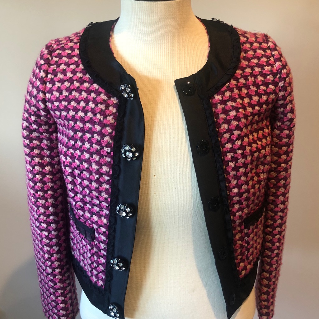 J. Crew Pink And Black Tweed Cropped Blazer